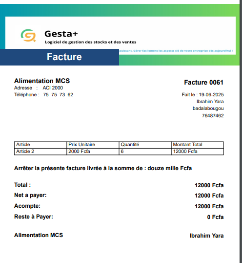 Facturation personnalisée Gesta+